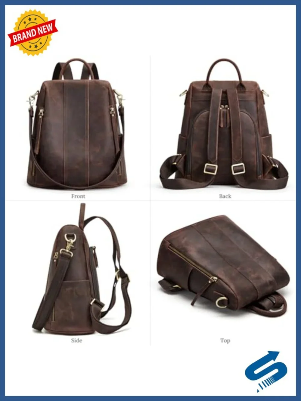 Genuine Leather Anti-Theft Backpack Purse for Work Travel